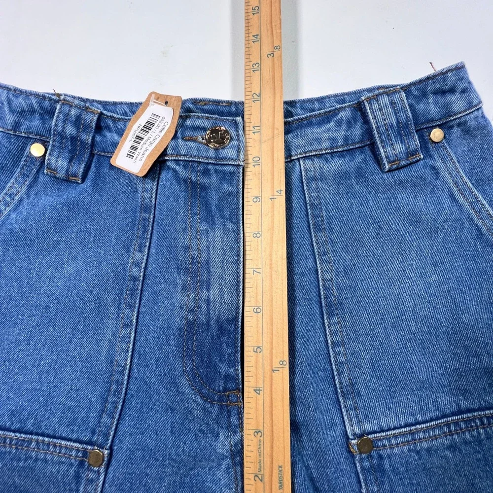 Callie Cargo Jeans Women L Blue Medium Wash Wide Leg Utility Bungee Hem Gorpcore - Picture 8 of 14
